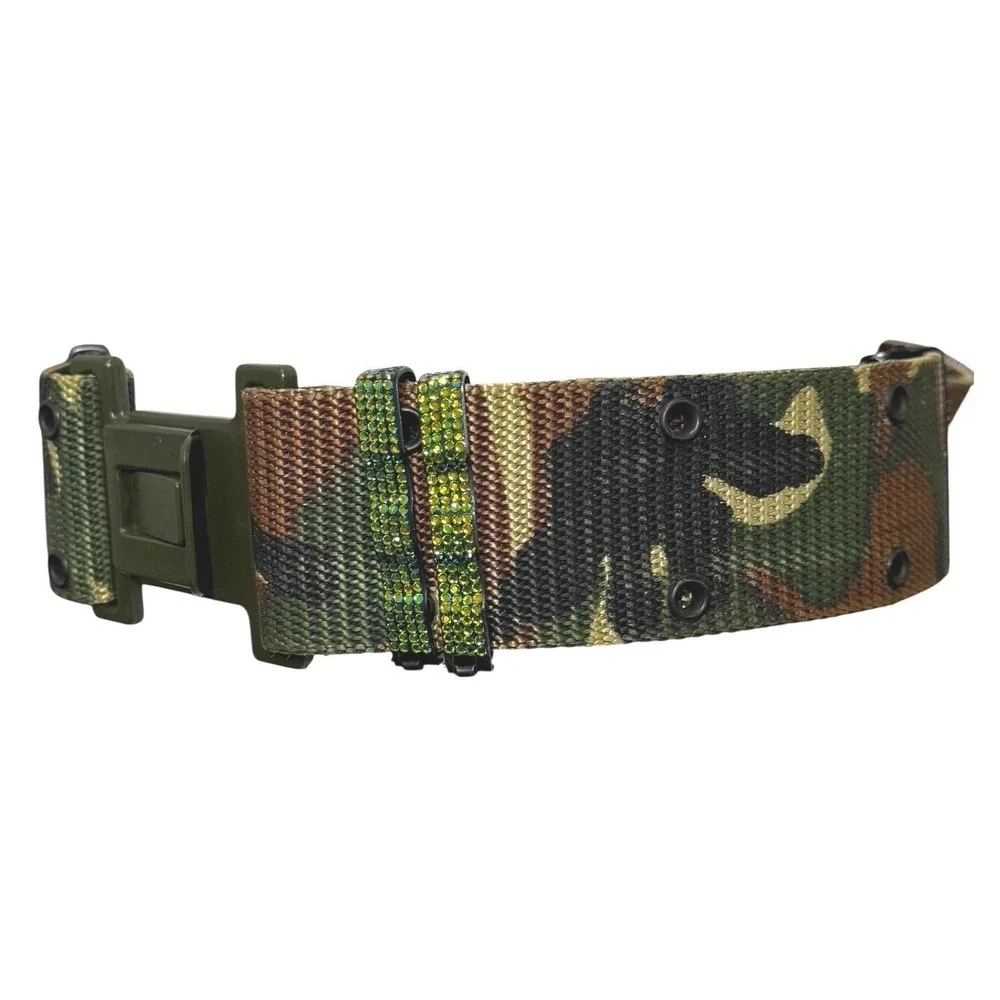 Y2K Camo Statement Belt‎ Wide Adjustable Grunge Streetwear Military Web
